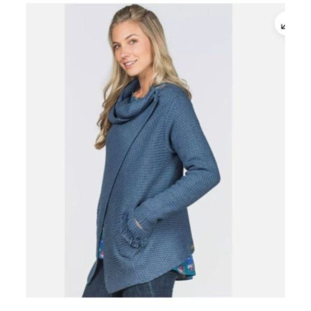 Matilda Jane ENVISION THIS Sweater sz XXL Blue Flap Over Wrap Cowl Make Believe